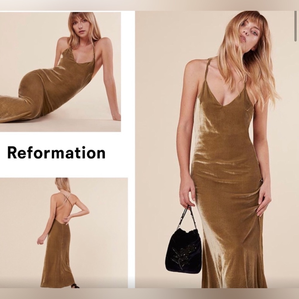 - Silas Reformation Dress Gold Velvet